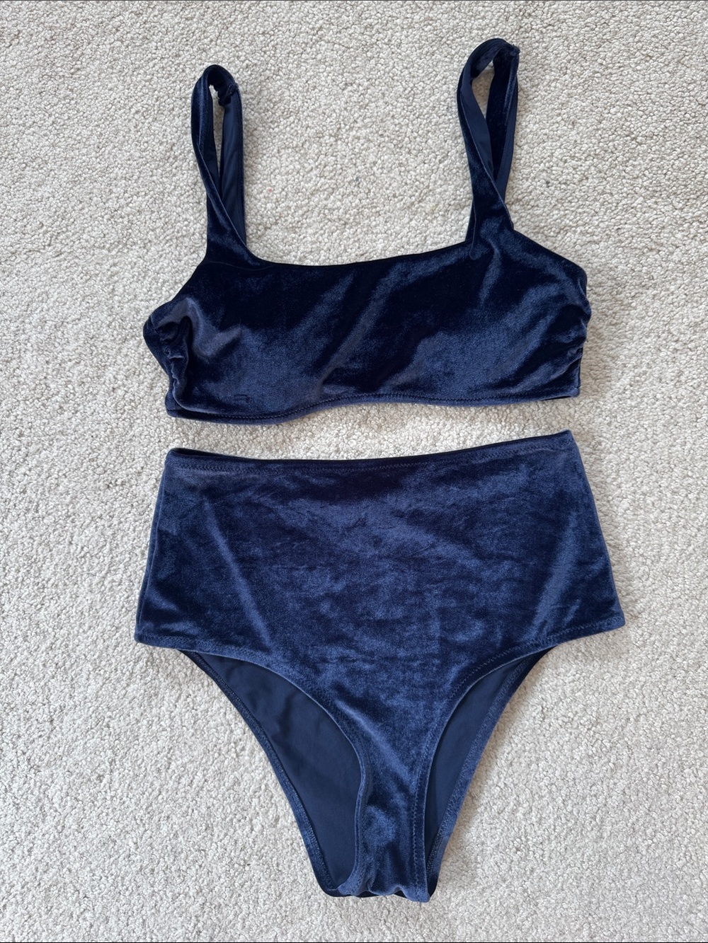 aerie Velvet Bikini Set High Rise Scoop Neck Navy Blue SzM